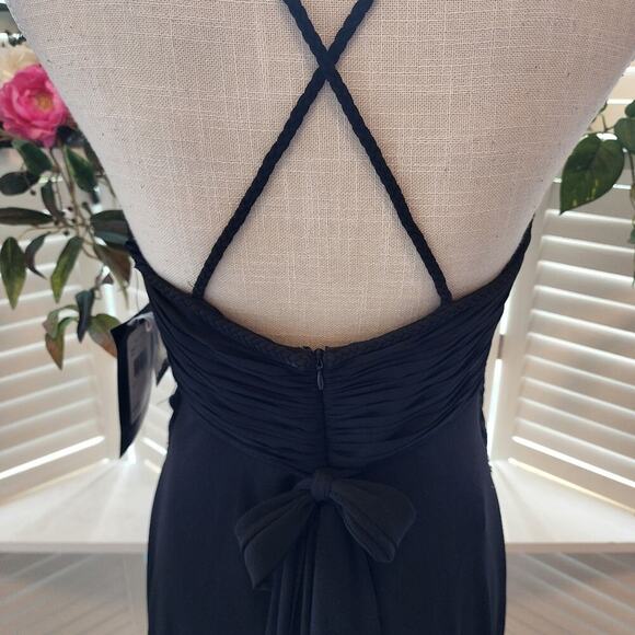 JS BOUTIQUE BLACK SEQUIN LONG V NECK DRESS WITH ROPE STRAPS TIE NEW SIZE 6 - Picture 2 of 8